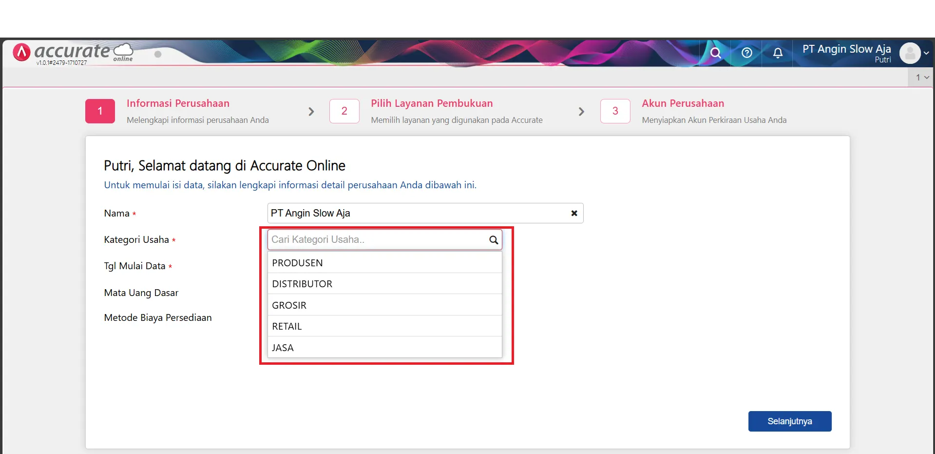 buat data usaha baru Accurate
